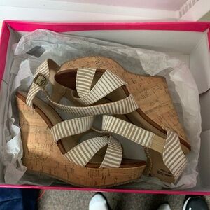 Striped Cork Wedge Sandals